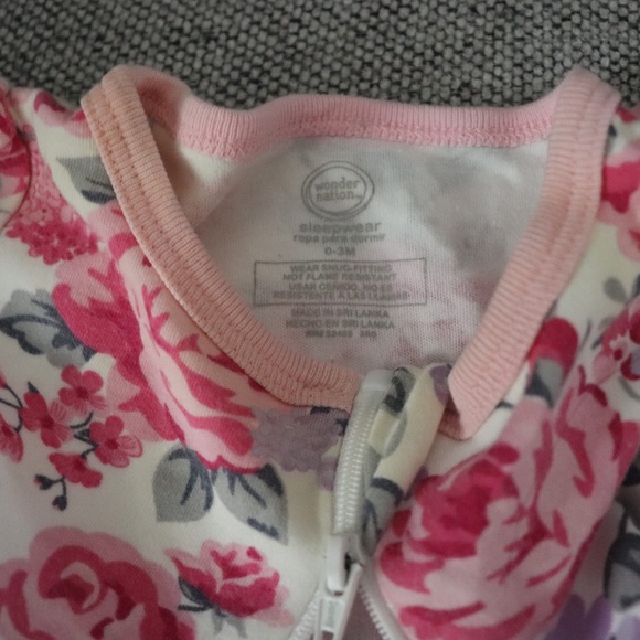 Baby Girl Footie Onesie Pajama Pink Floral - Picture 3 of 3